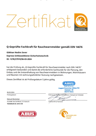 geprüfte Fachkräfte für Rauchwarnmelder